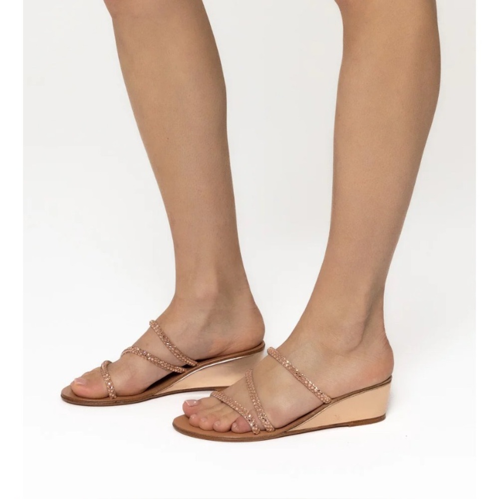 Ancient Greek Sandals size 5 Rose Gold Polytimi low wedge like new